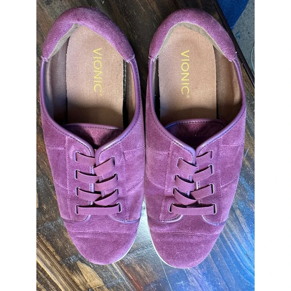 Vionic‎ Jean Suede Sneakers Berry Purple Orthotic Slip On Shoes Womens 11 Wide